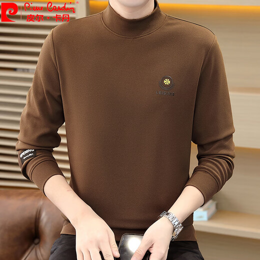 Pierre Cardin 2025 new autumn and winter half turtleneck sweatshirt men's long-sleeved bottoming shirt slim fit inner top men's t-shirt casual 802 light coffee plus velvet M recommendation 100-120Jin Jin equals 0.5 kg