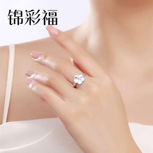 Jincaifu PT950 fashionable flower imitation diamond platinum ring live and versatile platinum ring for women platinum fashion flower ring about 4.1g