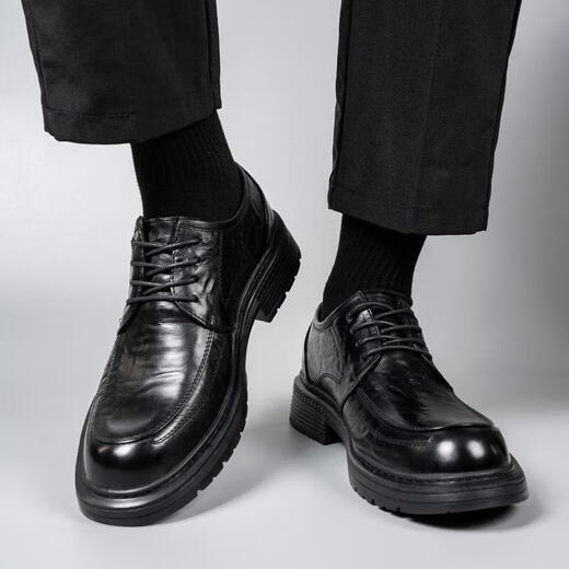XO leather shoes for men, first-layer cowhide, 2025 autumn and winter formal business derby shoes, lace-up suit shoes, men's shoes, black 42