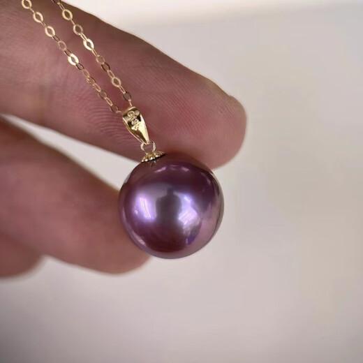 Xuan Song freshwater pearl necklace pendant single perfect round bright purple freshwater pearl simple purple V-shaped accessories 12-13mmx43cm