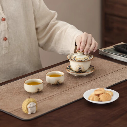 Shangyanfang Ru Kiln Sancai bowl teacup high-end ceramic fair cup with tea leak filter three-piece Kung Fu tea set for one person