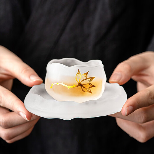 Tangfeng (TANGFENG) Sancai tureen tea set, high-end office reception tea cup, home frosted glass kung fu tea set, lotus frosted cup + lotus frosted coaster