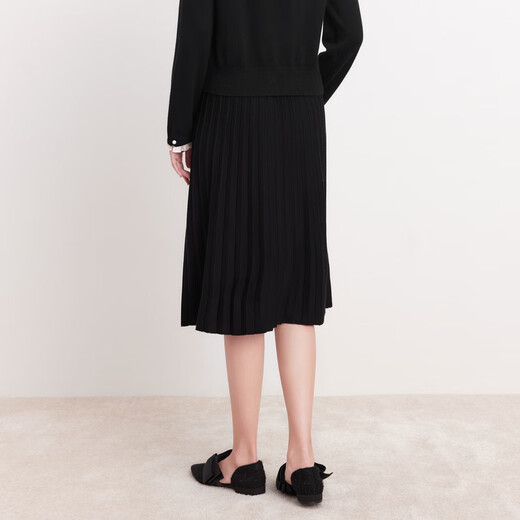 Collatier Autumn Elegant Thin Wool A-Line Skirt Women's Black L