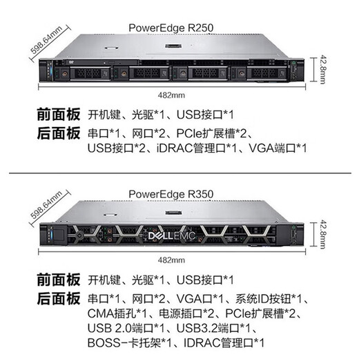 戴尔（DELL）R250/R260/R360/R450 1U机架式服务器主机 ERP文件共享用友金蝶数据库 企业办公 R250 至强E-2324G 4核4线程 16G内存丨2*2TB企业级丨三年质保