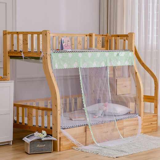 Trendy sleeper bed mosquito net with narrow top and wide bottom dormitory bunk bed solid wood cabinet ladder household student double-layer dormitory mosquito net home white + hook top width 1.2 meters bottom width 1.5 meters
