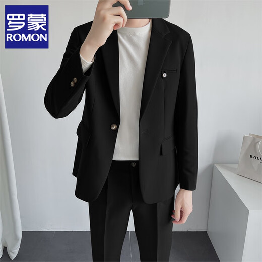 ROMON Casual Autumn and Winter Suit Men's Brown Loose, Handsome, Trendy and Mature Style Small Suit Jacket Brown Two-piece Suit + Pants L