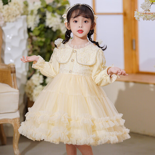 LUOBOBEIBEI girls' dress piano New Year's greetings autumn and winter style little girl dress beige 120