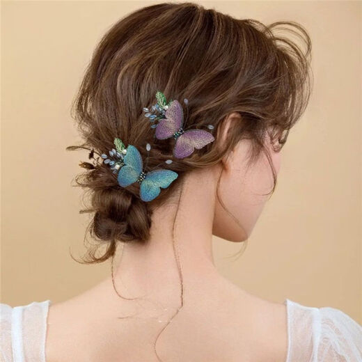 Tang Funi Hairpin Women's Back Head Horizontal Clip Embroidered Butterfly Hair Accessory Elegant Adult Hairpin Clip Half-tied Hairdress Top Clip Blue