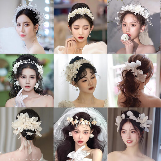 DYN bridal headdress, forest white headband, fairy fabric handmade hair accessories, Korean wedding main wedding dress accessories 8#