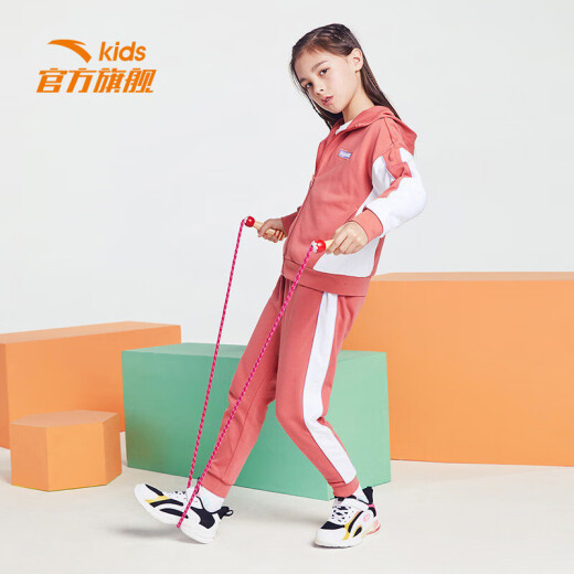 ANTA Children's official flagship children's clothing for girls, middle and older children 2021 autumn and winter knitted sports cover A36118712 bean paste red-3/140