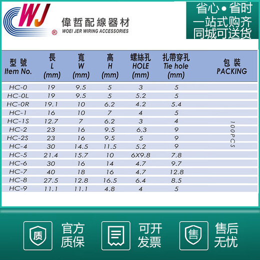 Jingzhiguo Weizhe E03 cable tie holder HC012456789 HC-OR100 bags