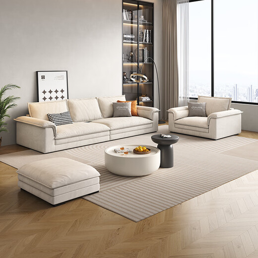 狄普奶油风科技布沙发客厅简约小户型超大坐深直排猫抓布帆船671沙发 0.8m脚踏 LM猫抓布+4CM天然乳胶