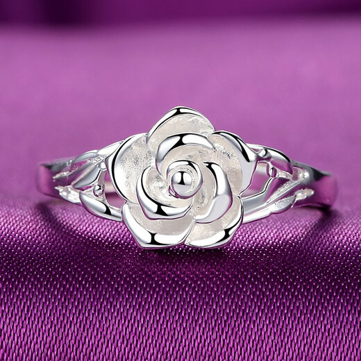 Jiuchangshi 990 sterling silver rose silver ring for women, mother style temperament ring birthday gift for girlfriend, 990 pure silver, opening adjustable
