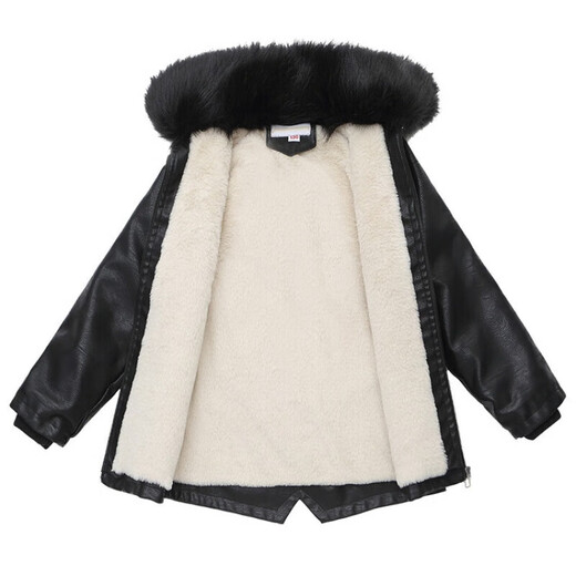 Disney (Disney) brand children's clothing boys' fleece jacket autumn and winter children's leather jacket thickened warm winter jacket boy medium and large black 140cm