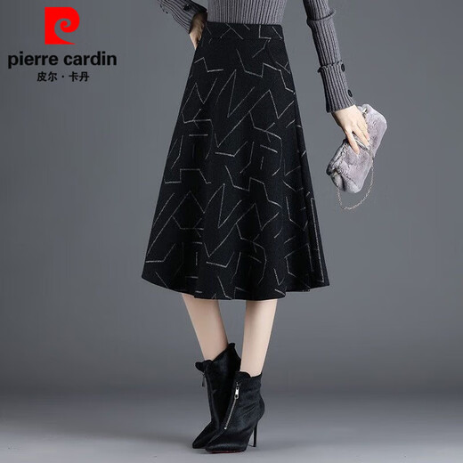 Pierre Cardin Woolen Skirt Women's 2024 Autumn and Winter New Midi-Length Skirt Large D Size Women's A-Line Skirt Pleated Skirt Winter Skirt Skirt Women 5091# Geometric Pattern M Recommendation 105Jin Jin is equal to 0.5kg within