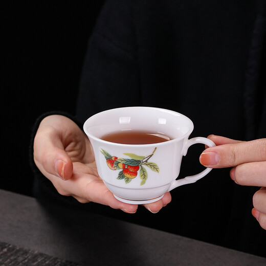 Songhui white porcelain gold-painted Kung Fu tea set with ceramic plate for home use, simple ear-proof anti-scalding teapot, small set, everything goes well (teapot 400ml tea cup 80ml tea tray 25)