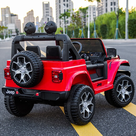 Xingchenhao Jeep children's electric car four-wheel drive baby four-wheel toy can sit on the child's remote control off-road Wrangler red four-wheel drive + remote control + leather seat + soft wheels