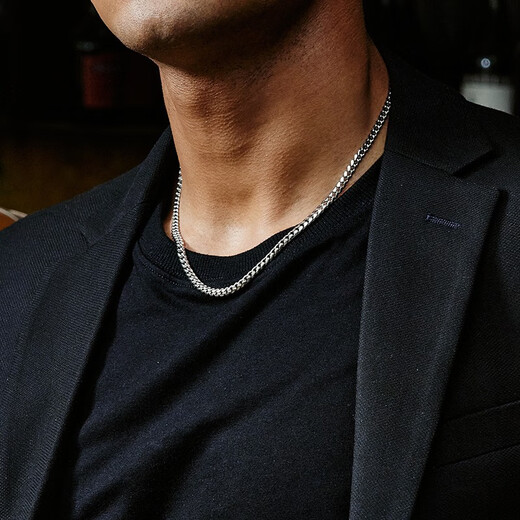 IDEAGEMER925 Silver Cuban Necklace Men's Trendy Fashion Personality Handsome and Versatile European and American Fine Style Boys Plain Chain Clavicle Chain Silver Cuban Chain 55CM