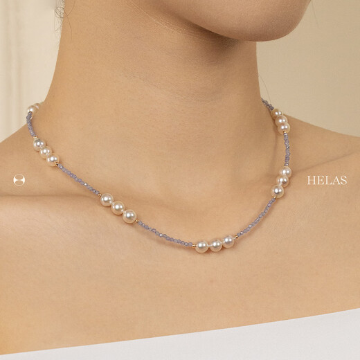 Yuanzu Hera Akoya Seawater Pearl Tanzanite Baroque Pearl Necklace 18K Gold Necklace Women's Fresh Stacked Chain