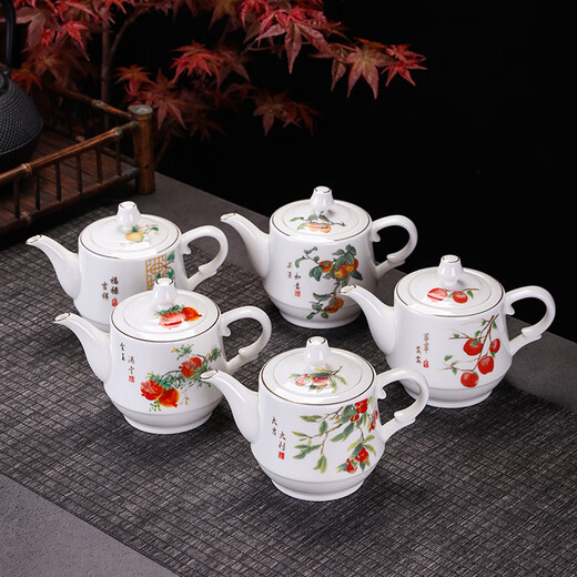 Songhui white porcelain gold-painted Kung Fu tea set with ceramic plate for home use, simple ear-proof anti-scalding teapot, small set, everything goes well (teapot 400ml tea cup 80ml tea tray 25)