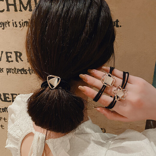 BARY REEF Elegant cat's eye stone hair circle headband for women, Korean version, simple small rubber band, ball headband, ponytail, three-piece set (three pieces)