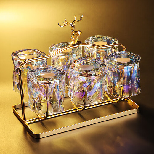 MIDOC high-end Nordic style glass home beer mug creative internet celebrity whiskey glass hospitality mug set fantasy color 6 pieces + elk cup holder