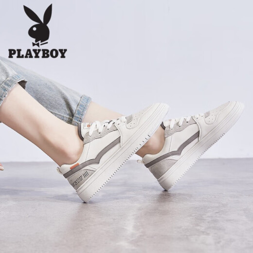 Playboy (PLAYBOY) casual women's shoes spring student running sneakers white shoes women's flat shoes women's 011 white gray 36