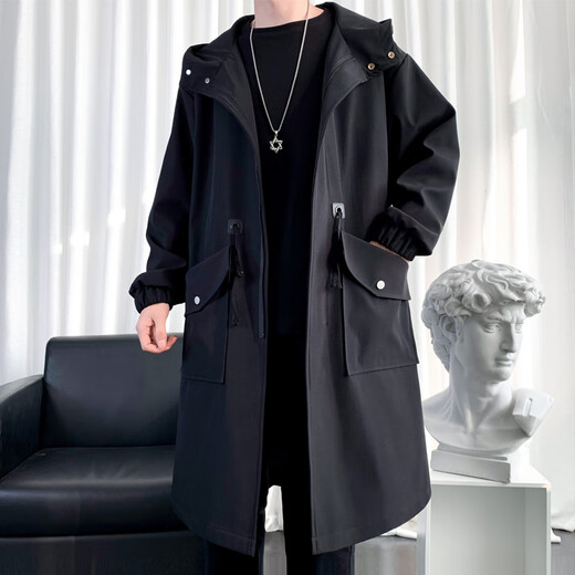 Zhanfeng (zhanfeng) Extra Large Men's Windbreaker Men's Mid-Length Autumn and Winter Trendy and Handsome British Style 300 Jin Jin equals 0.5 kg Coat Versatile Jacket Black Cotton 5XL Recommended 200-220 Jin Jin equals 0.5 kg