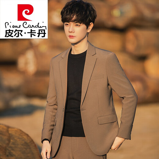 Pierre Cardin casual suit men's suit spring and autumn high-end Korean style handsome coat small suit single-piece top knitted black suit (top + pants) L recommendation (120Jin Jin is equal to about 0.5 kg)