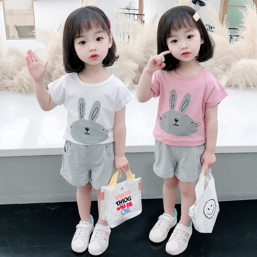 Bu Chaoxing Girls Suit Summer NUEVO estilo Summer Children's Fashions Fashion's Baby's Baby Summer Short Shirts Clots Kids Cloth (Top + Pantalones) Tamaño 100 Recomendado 2-3 años)