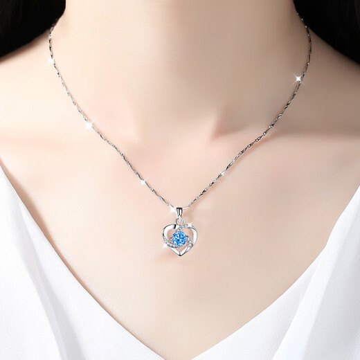 MZMZ Brand Eternal Heart Platinum Necklace Women's PT950 Moissanite Platinum Birthday Anniversary Gift for Girlfriend Ten Warehouses Nationwide/Next Day Delivery Light Luxury Style-Inlaid with Ocean Heart Topaz