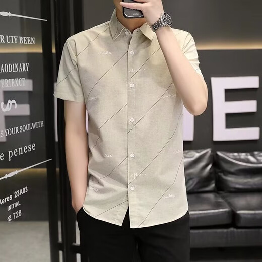 XUANLAIYA men's short-sleeved shirt jacket summer large size half-sleeved solid color casual slim Korean style trendy youth shirt men 826 blue XL