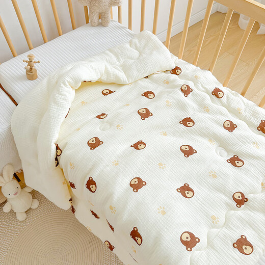 Bei Qichu Baby Quilt Pure Cotton Newborn Quilt Kindergarten Baby Spring and Autumn Nap Quilt Universal Small Quilt for All Seasons Cream Printed Quilt - Slow Bear 100*120cm Autumn and Winter Style