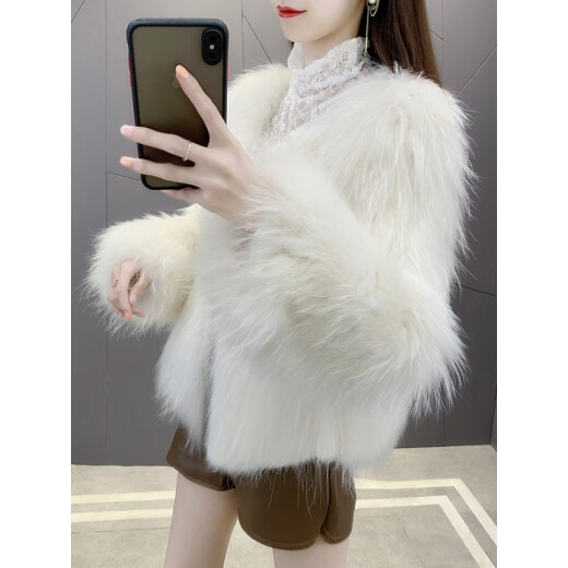 Han Shiyin fur coat women's short winter new style fur one-piece imitation mink Haining slim slim fox fur warm white one size fits all (85-130Jin [Jin equals 0.5 kg])