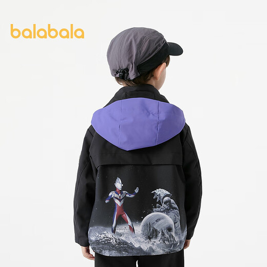 巴拉巴拉【奥特曼IP】童装男童外套秋装连帽上衣防风防水透湿拼接 紫罗兰70312 100