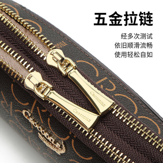 Crocodile shirt double zipper wrist bag classic presbyopia casual ladies handbag gift for wife V1686 camel color