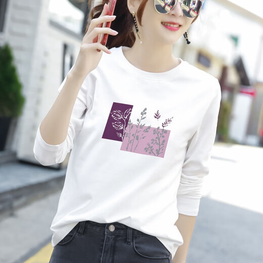 HMDIME long-sleeved T-shirt women's 2021 autumn versatile top clothes loose long-sleeved T-shirt women's inner layering shirt ZSFH7A231 white M