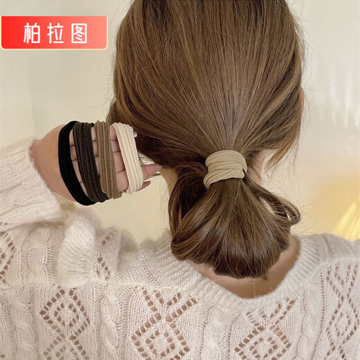 PLATO Seamless Rubber Band Women's Hair Tie, High Elasticity and Durable Hair Tie, Hair Tie, Hair Tie, Thick High Ponytail, Striped Style, Mixed Color, 5 Pieces, Same Style as Internet Celebrities, High Elasticity Hair Tie that Will Not Harm Hair