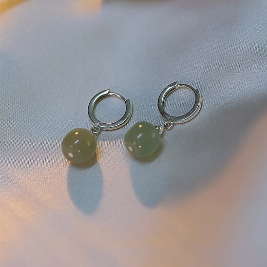 VTL Natural Hetian Jade Earrings Women's S925 Silver Ear Buckle Light Luxury Ear Care New Summer Slimming Ear Care Birthday Gift A Pair of Earrings Lake Green