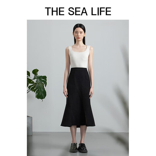 THE SEA LIFE欧海一生鱼尾小黑裙女秋包臀半身裙12350 黑法师 XL