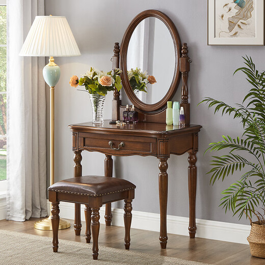 Shifuju European solid wood dressing table French white carved dressing table with drawers dressing table bedroom American simple makeup white 0.8 meter dressing table + makeup mirror + makeup stool