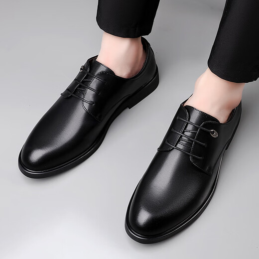 Portures leather shoes men's British lace-up business casual formal shoes lightweight derby work shoes for men 5522 black 42