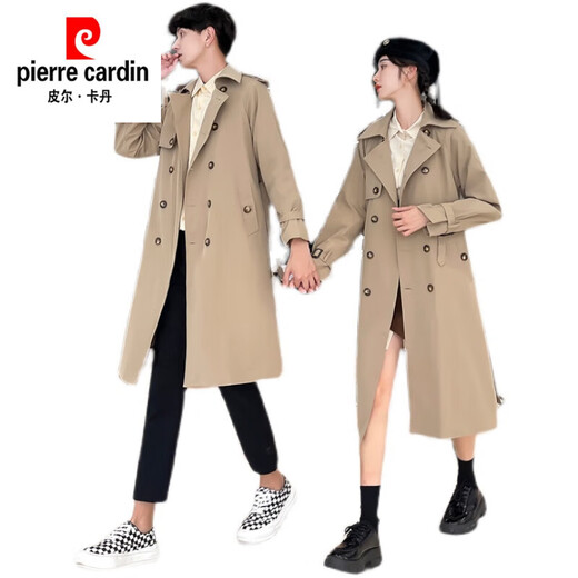 Pierre Cardin 2024 new British style couple's wear windbreaker spring and autumn coats for men and women loose and versatile trendy casual mid-length camel same style single piece for men and women S