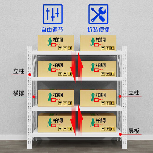 Baigang Shelf Warehouse Warehouse Cargo Rack Heavy Duty 1500*600*2000 Storage Rack Warehouse Storage Rack Equipment Display Rack Iron Rack White Main Rack Four Layers