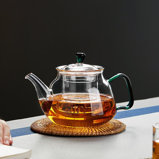 Mesni teapot glass teapot teapot Kung Fu tea set household thickened tropical-resistant filter liner kettle teapot green handle teapot 750ml