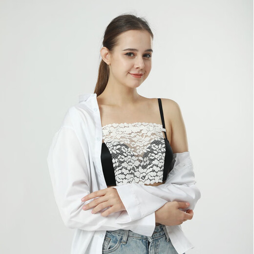 PI Aishi 2-piece anti-exposure tube top artifact with summer thin style, versatile lace low-neck breast cover, strapless, black + black - 2-piece wipes, one size fits all