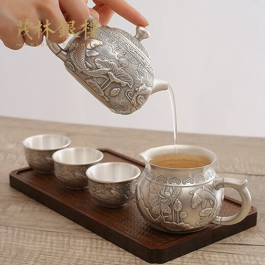 Maolin Yinlou Silver Pot Pure Silver 999 Teapot Home Tea Ceremony Kung Fu Tea Set Fair Cup Tea Cup Succeeding Years Suit