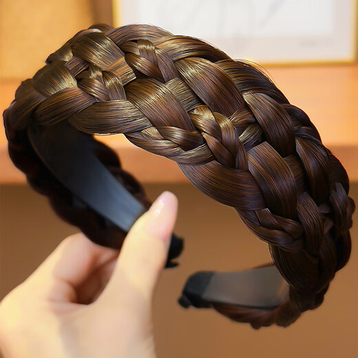 Zhuo Keke braided wig headband 2025 new wide-brimmed fishbone braided hair headband hairpin high skull cover white hair hair bundle black brown upgraded widened twist style