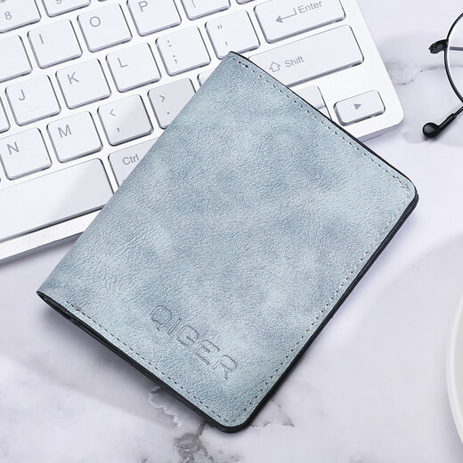 QIGER card holder men's ultra-thin mini wallet multi-functional driver's license leather case multi-card slot document card holder anti-degaussing card holder light blue