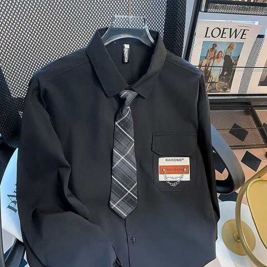 DIDISHA college style black dk shirt men's high-end street style loose layered top niche design couple wear spring and autumn 2229+ tie white L